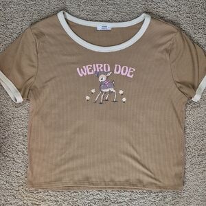 Ardene Tan Ribbed Tee with Cream Trim